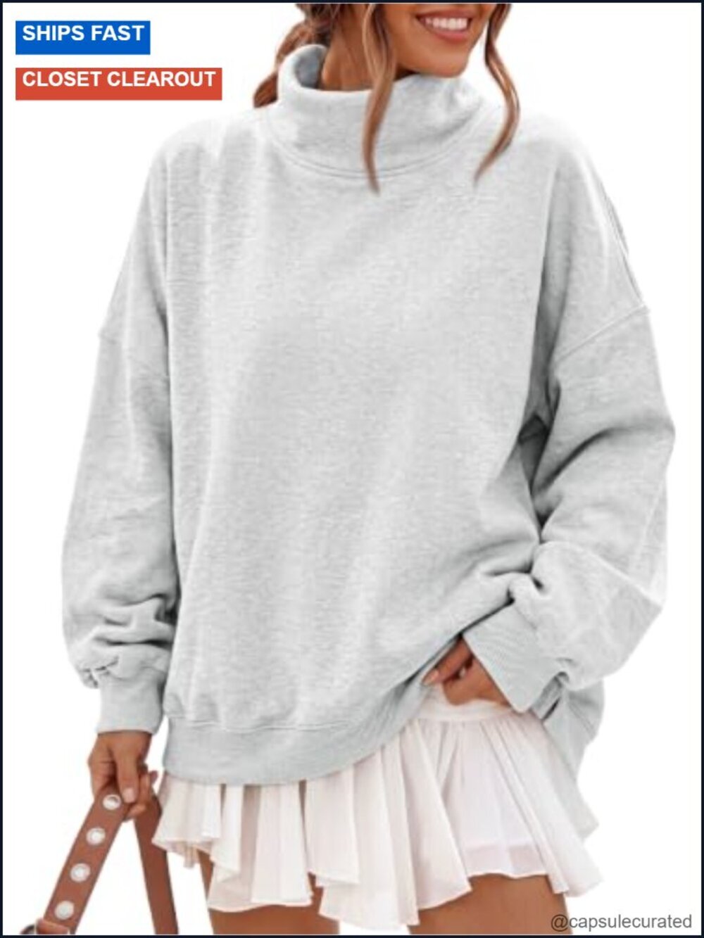 Oversized Fleece Mock Neck Sweatshirt with Pockets | Cozy Lounge Pullover Side